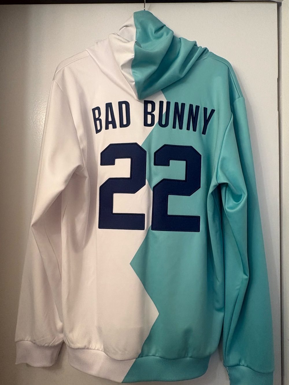 Bad Bunny 22 LA Dodgers Two-Tone Hoodie in White & Teal